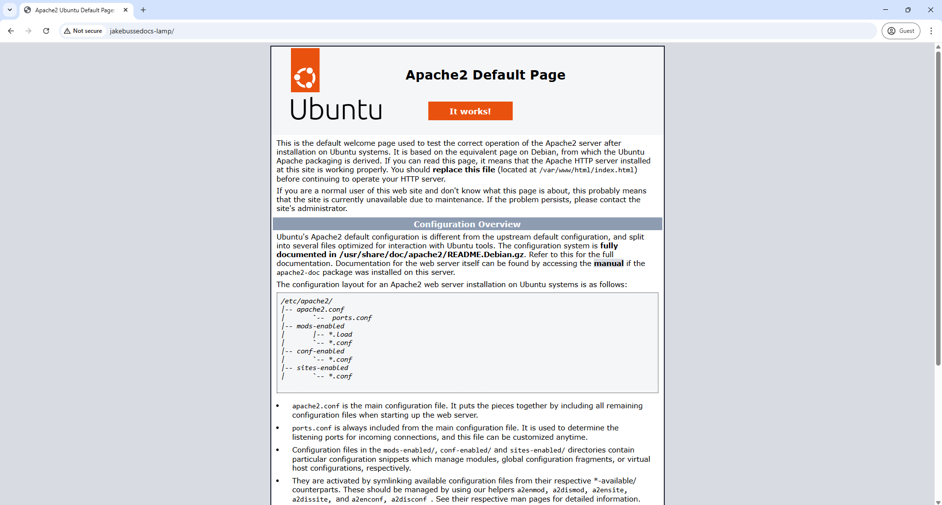 Default apache landing page